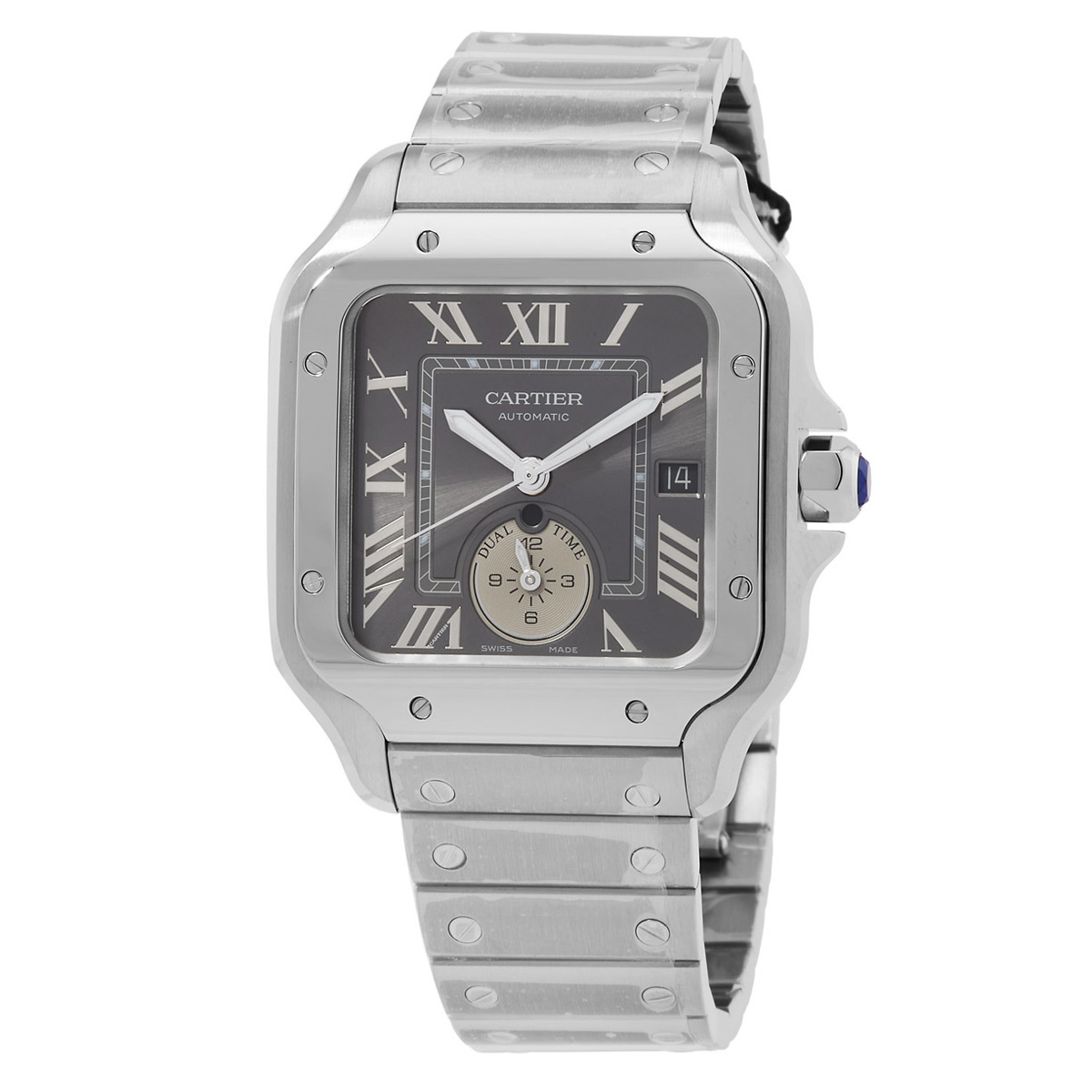 Santos Dual Time Large Model Automatic Grey Dial Men's Watch