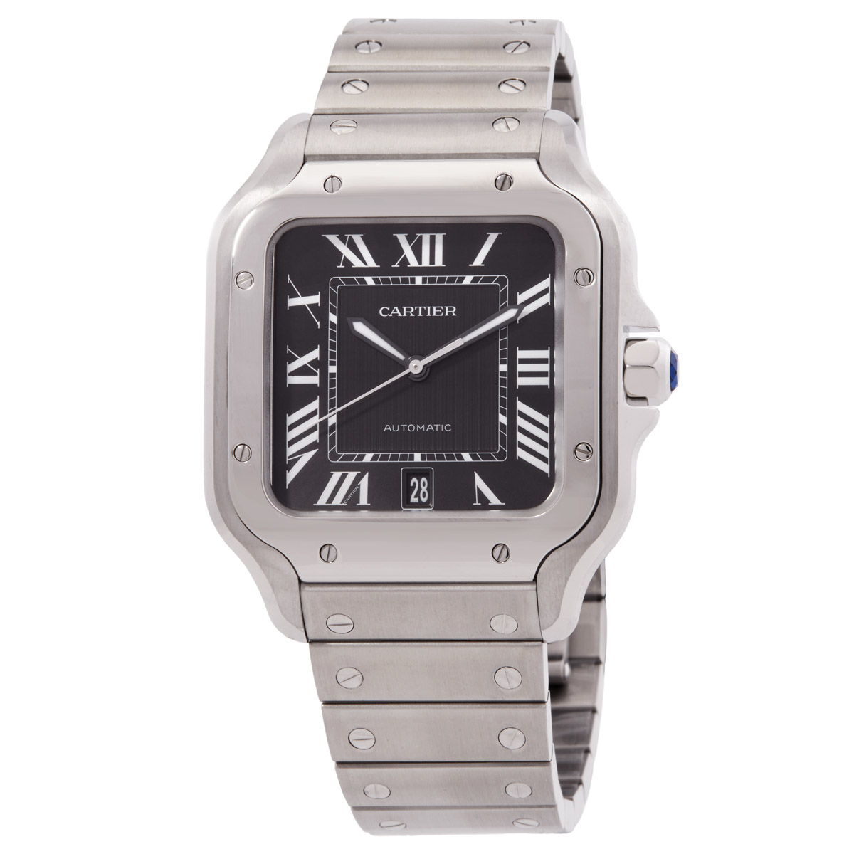 Santos Large Model Automatic Black Dial Men's Watch