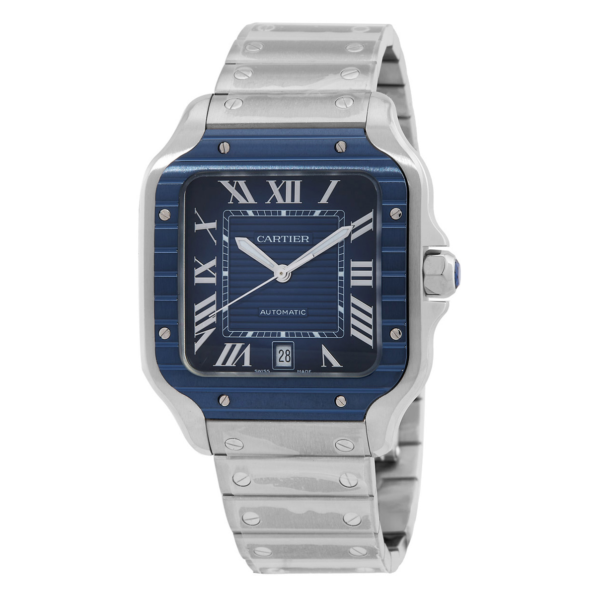 Cartier Santos Large Model Blue Striated Dial Automatic Men's Watch WSSA0048
