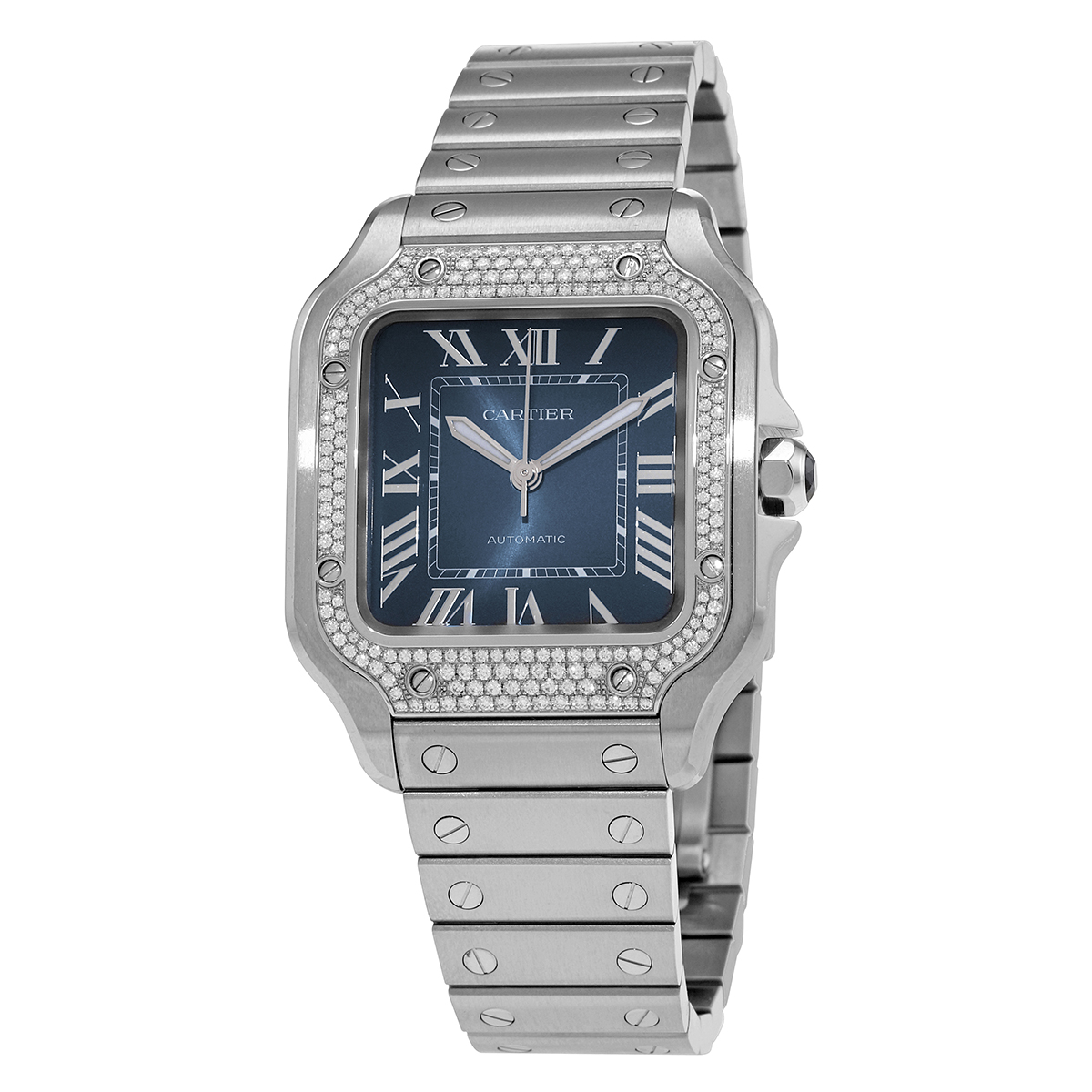 Santos Medium Model Automatic Diamond Blue Dial Ladies Watch