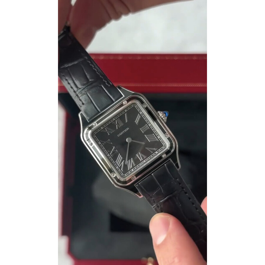 Cartier Santos-Dumont Lacquer Large Model Hand Wind Black Dial