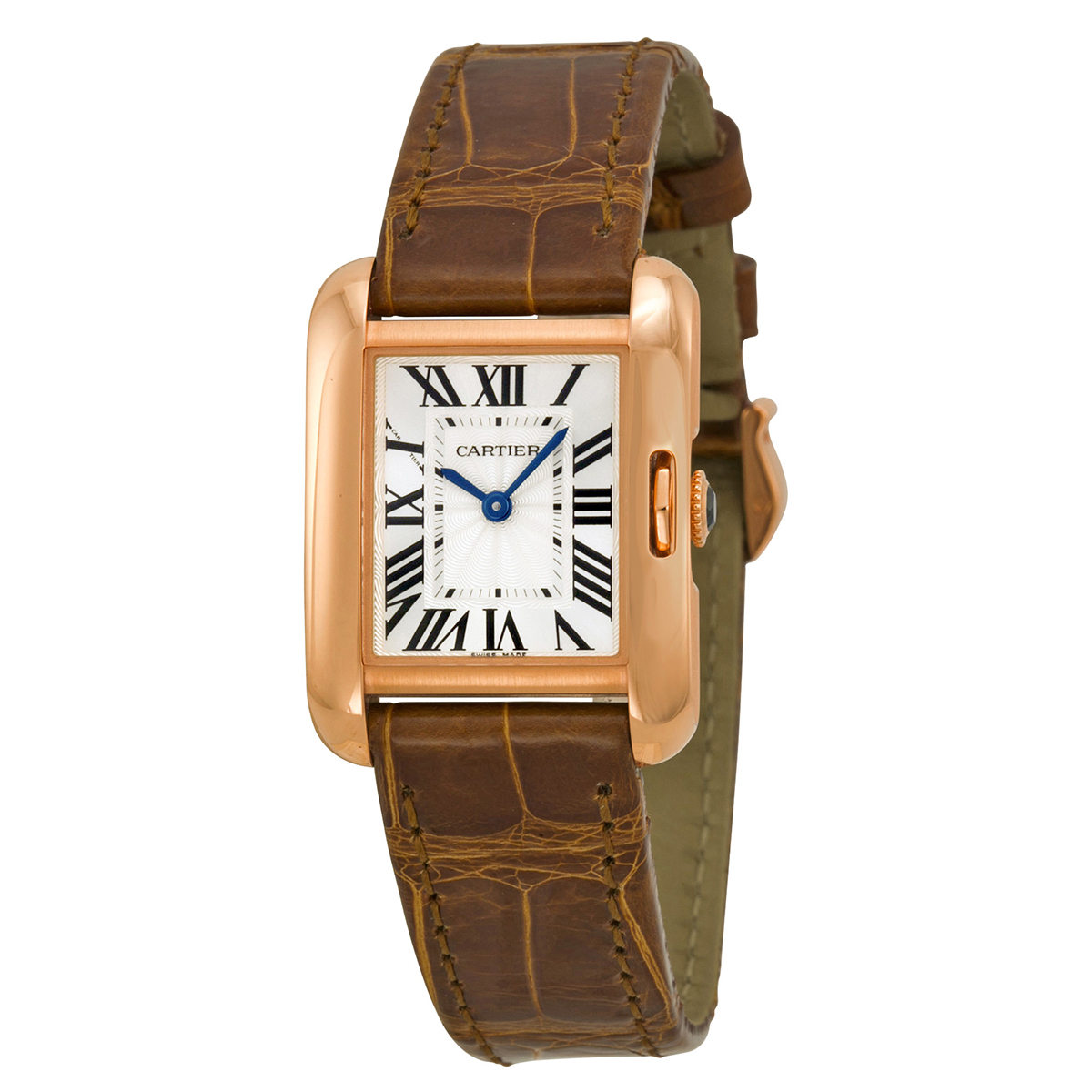 Cartier Tank Anglaise Silver Dial 18k Rose Gold Brown Leather Small Ladies Watch W5310027