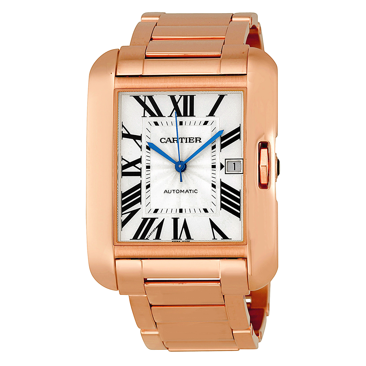 Cartier Tank Anglaise Silver Dial 18k Rose Gold Men's Watch W5310002