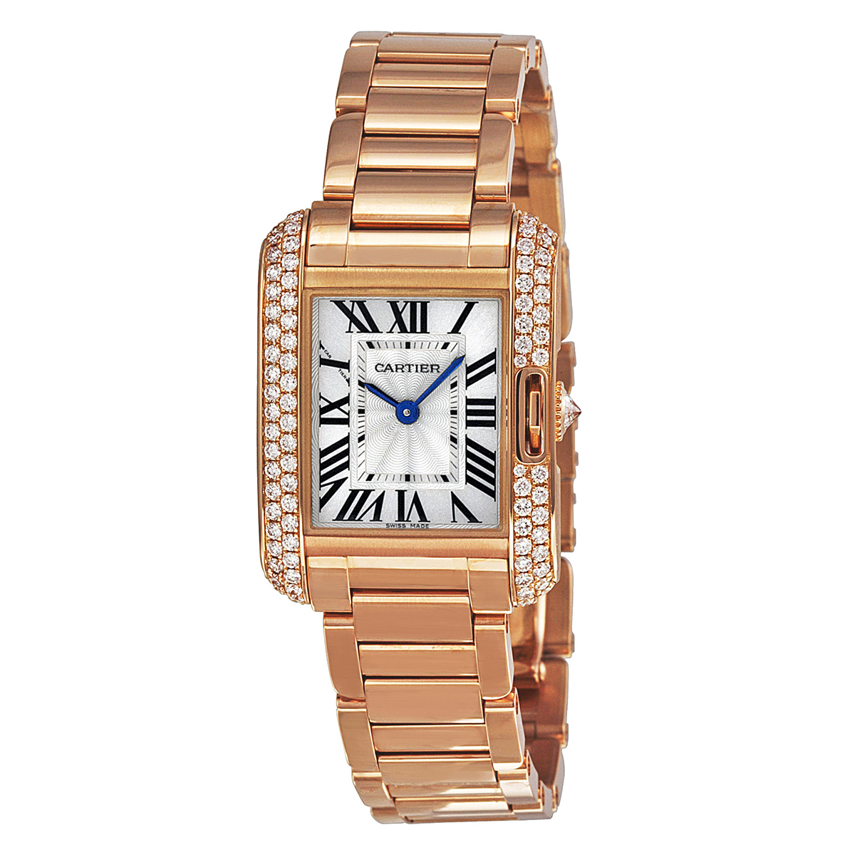 Cartier Tank Anglaise Silver Dial 18kt Rose Gold Diamond Ladies Watch WT100002