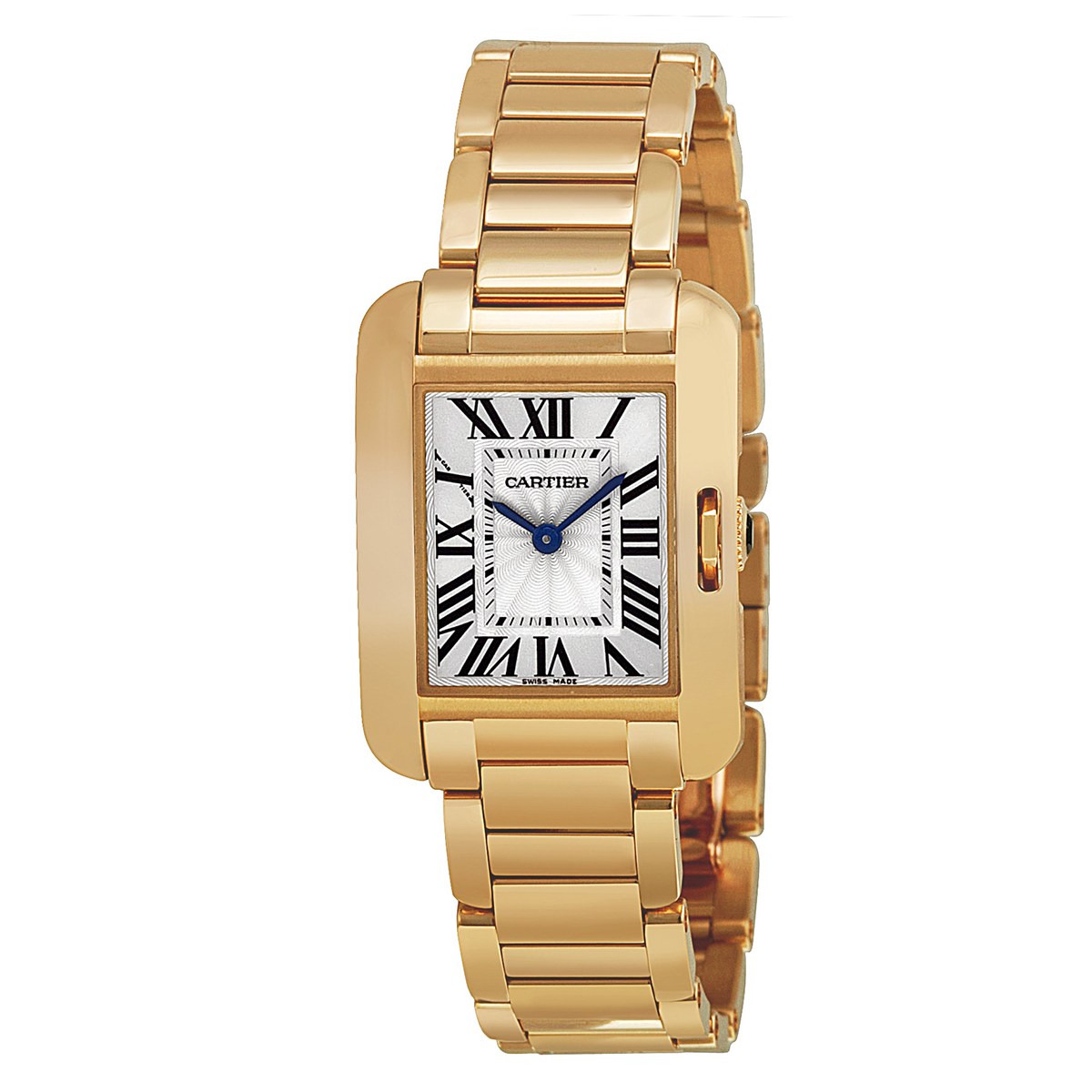 Cartier Tank Anglaise Silver Dial 18kt Yellow Gold Ladies Watch W5310014