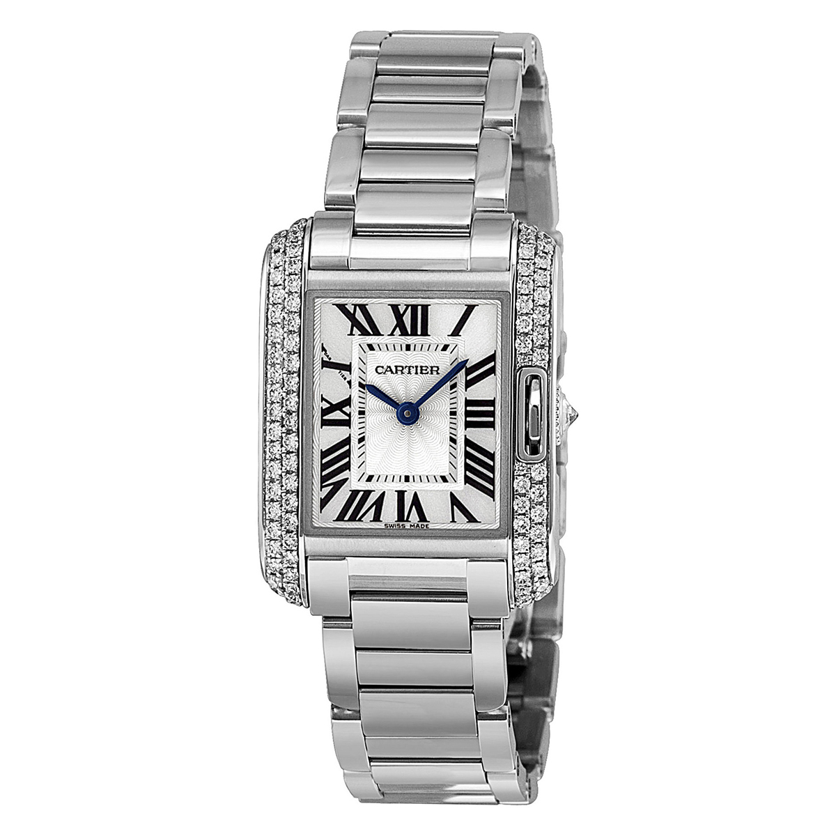 Cartier Tank Anglaise Silver Dial Lacquered Flinque Dial 18kt Rhodiumised White Gold Ladies Watch WT100008