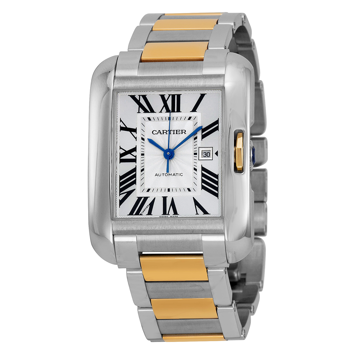 Cartier Tank Anglaise Silver Dial Steel and 18kt Yellow Gold Ladies Watch W5310047