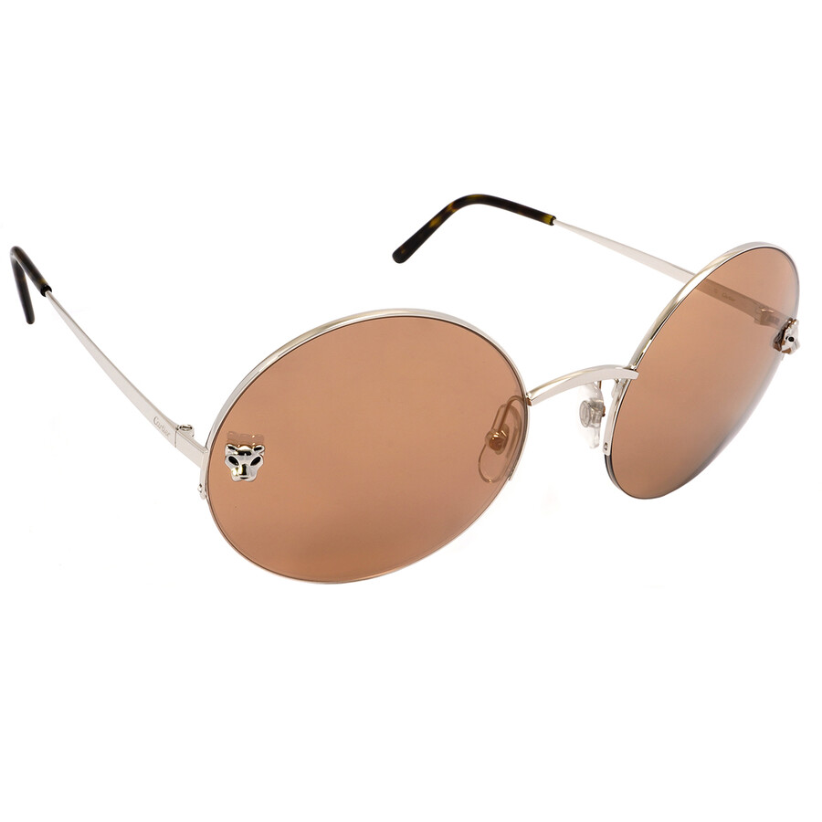 Cartier Violet Round Ladies Sunglasses Ct0022s 003 58 In Silver / Violet