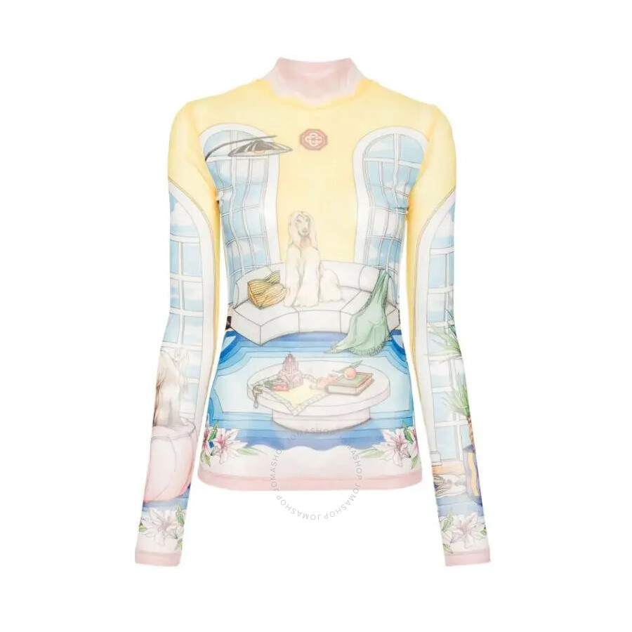 Casablanca Apartment Interior Stretch Mesh Mock Neck Top