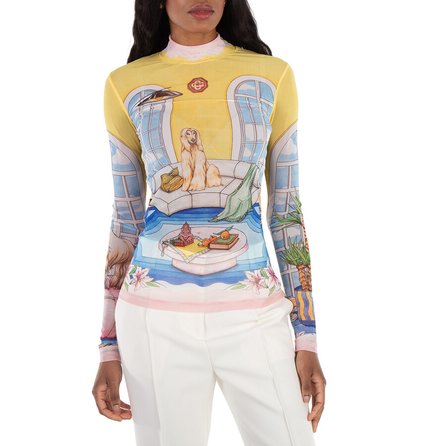 Illustration-Style Print Mesh Top