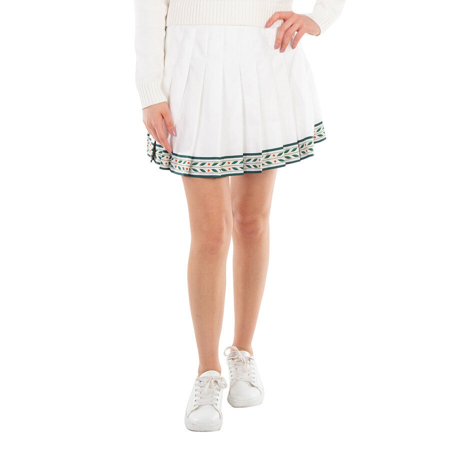 Ladies White Pleated Silk Miniskirt