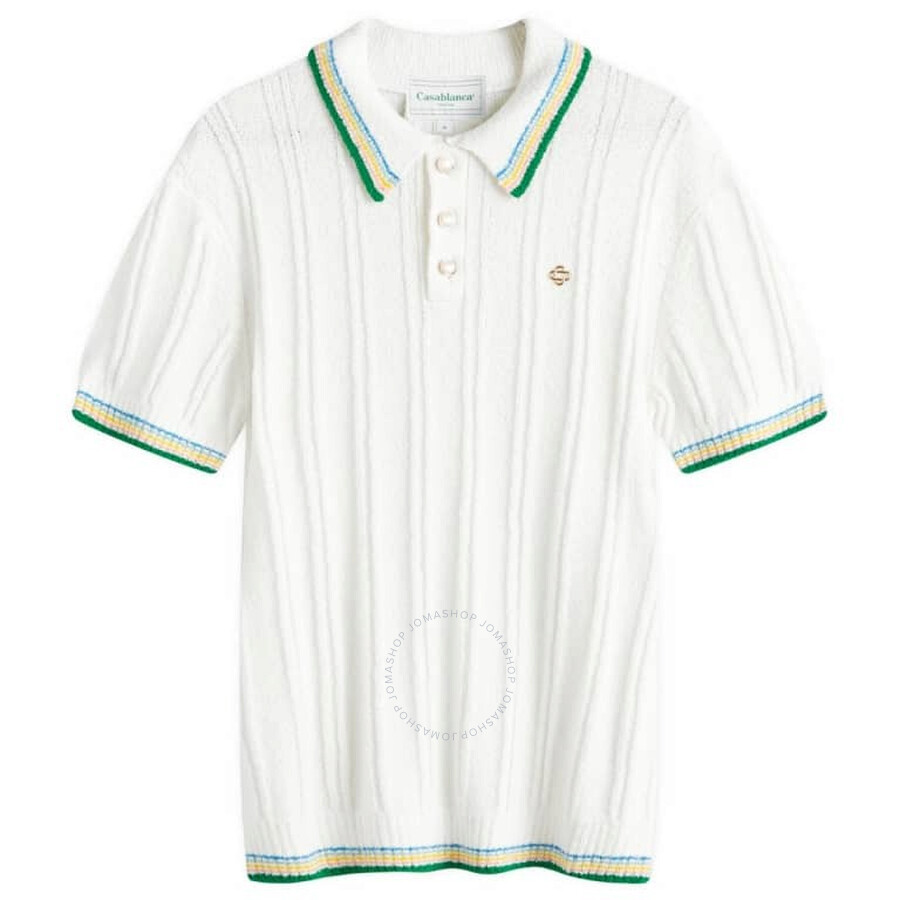 Casablanca Short Sleeves Contrast Collar With Multicolor Stripe Detail In White