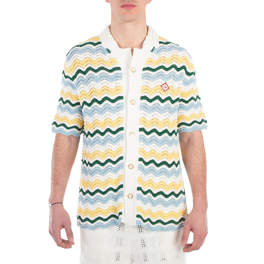 Wavy Boucle Button Down Shirt, Size Large