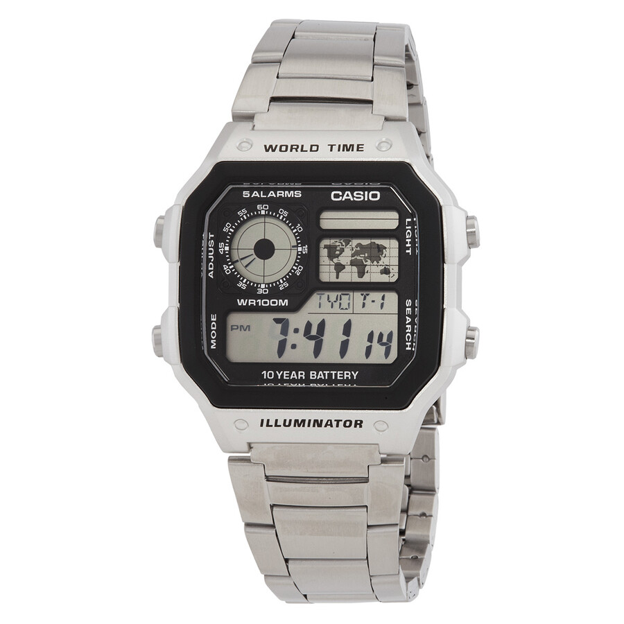 Casio Men's Digital Vintage Stainless Steel Bracelet Watch 43.1mm In Digital