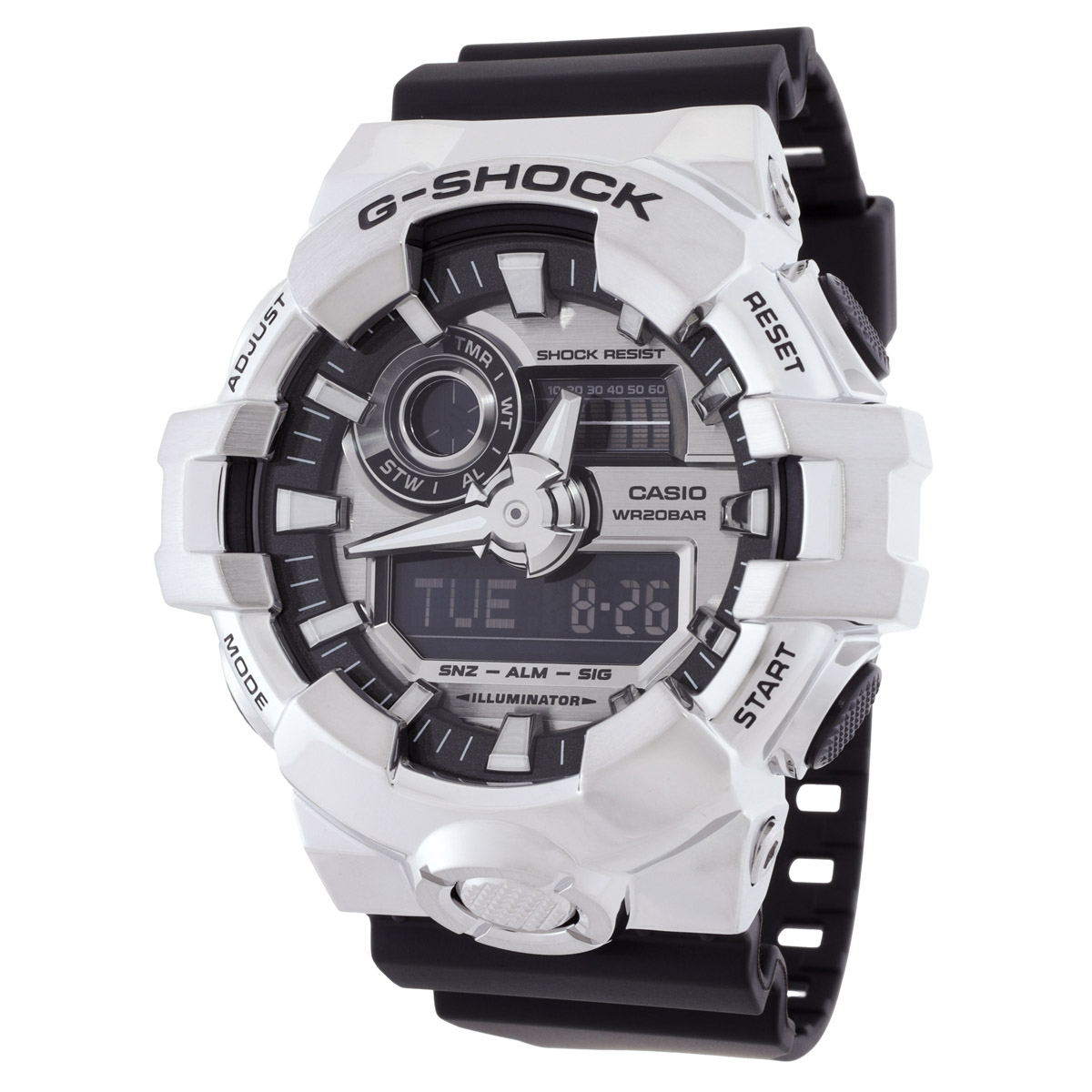Casio G-Shock Alarm World Time Quartz Analog-Digital Silver Dial