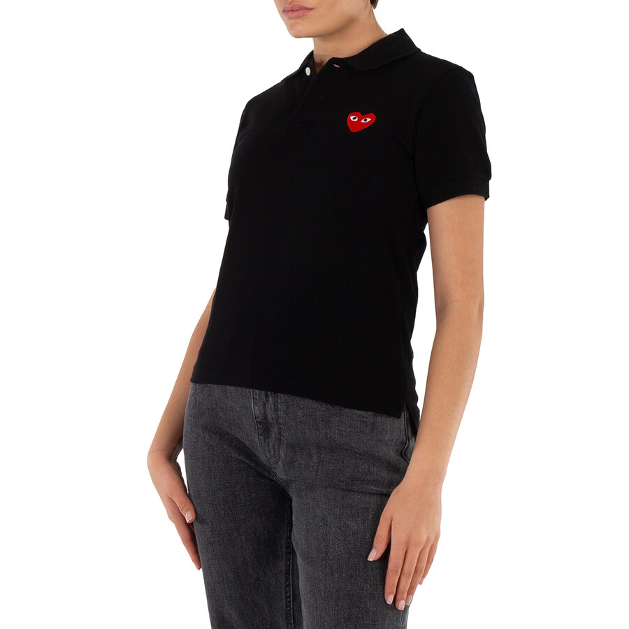 Comme Des Garçons Cdg Play Heart Patch Polo Shirt In Black