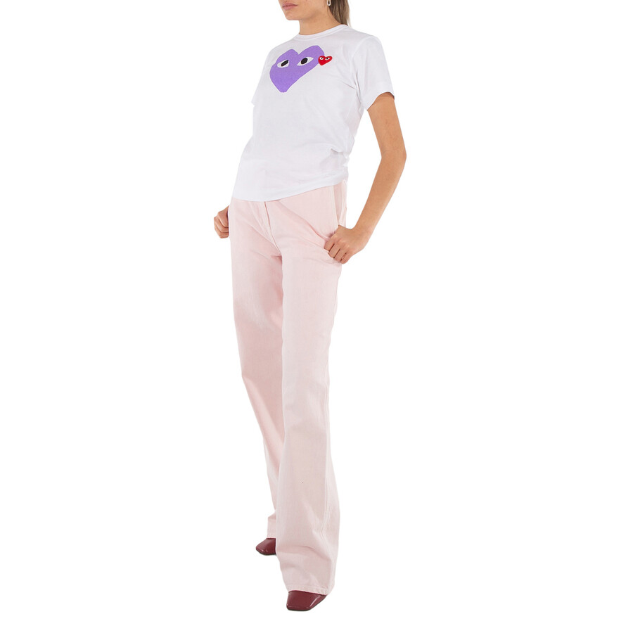 Comme Des Garçons Cdg Play Heart Print Short Sleeve T Shirt In Purple