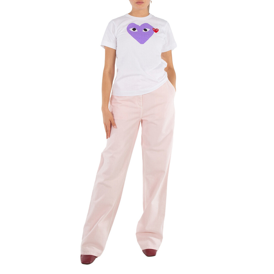 Comme Des Garçons Cdg Play Heart Print Short Sleeve T Shirt In Purple