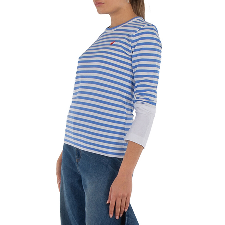 Comme Des Garçons Cdg Play Horizontal-stripe Heart Emblem Long-sleeve T-shirt In Blue