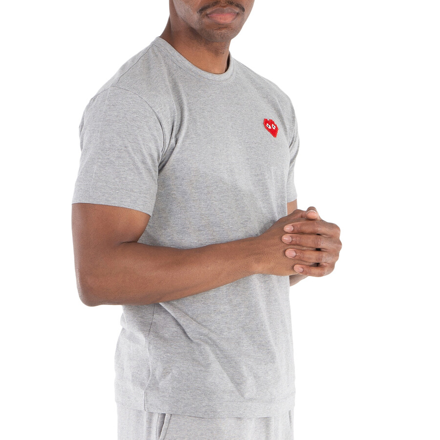 Comme Des Garçons Cdg Play Invader Heart Pixel T-shirt In Gray