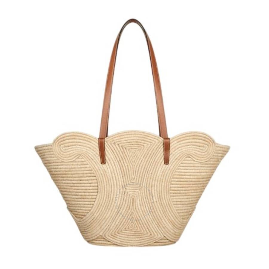 Celine Classic Panier Medium Triomphe Woven Bag In Raffia And Calfskin In Brown