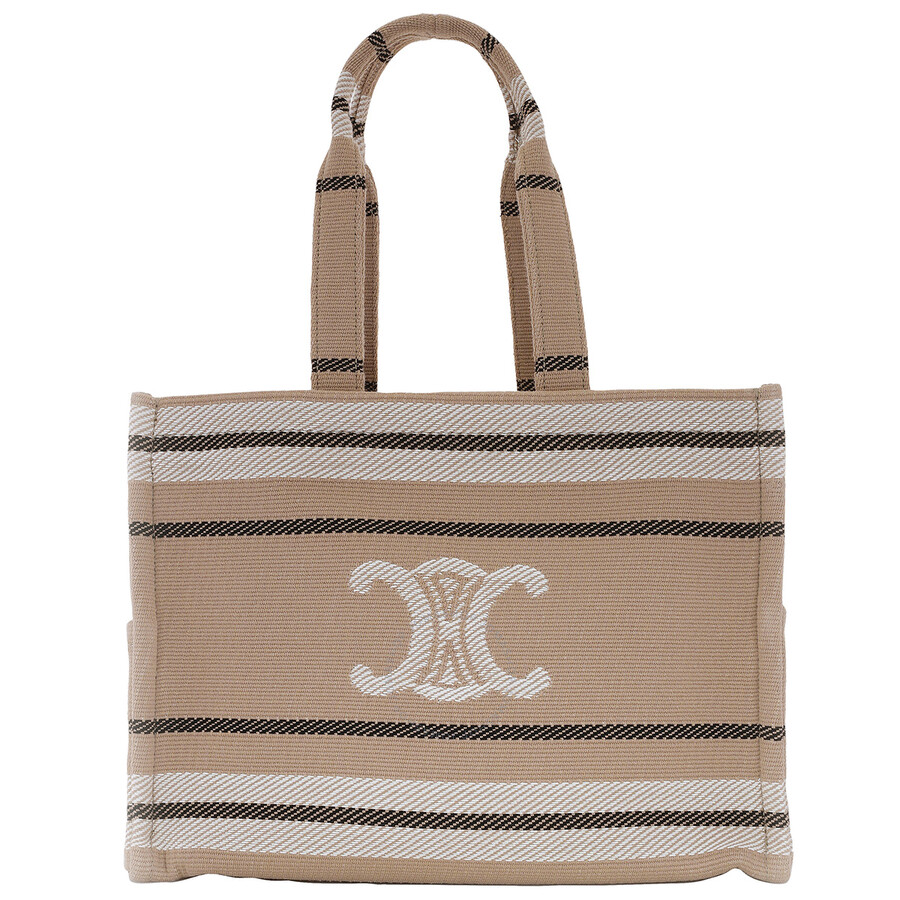 Celine Cabas Beige Black Ivory Canvas Tote Bag In Black/beige