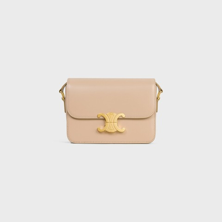 Celine Shiny Calfskin Teen Triomphe Shoulder Bag In Beige