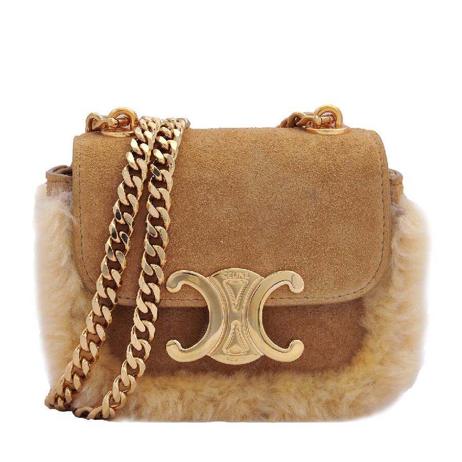 Celine Suede Calfskin And Shearling Chain Claude Bag