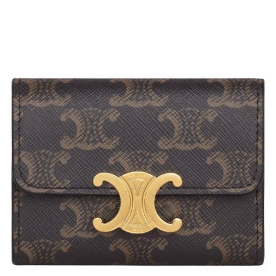 Celine Triomphe Small Wallet In Brown Canvas With Leather Trims For Women In Brown