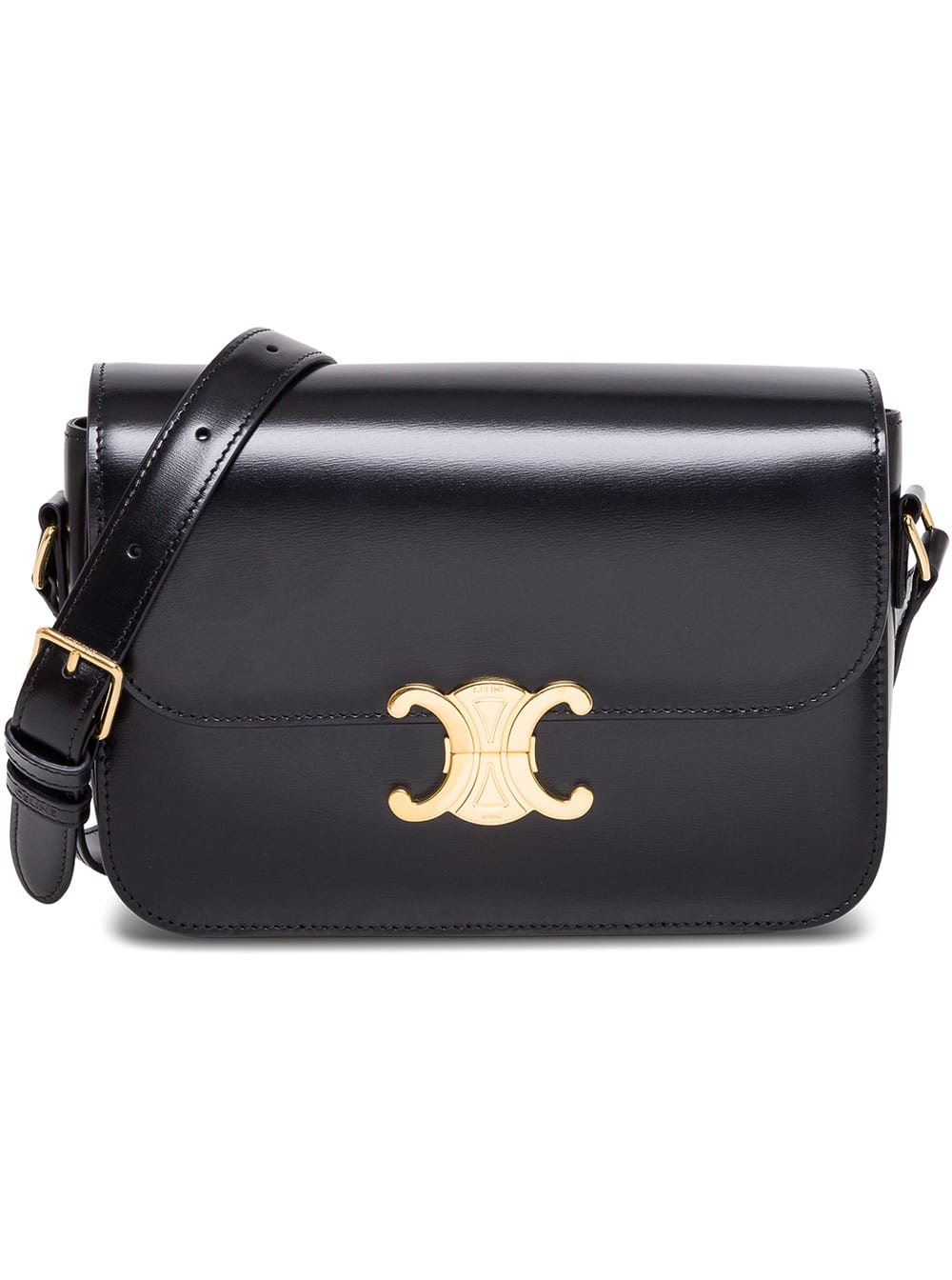 Celine Triomphe Shiny Black Leather Crossbody Bag 187363BF438NO