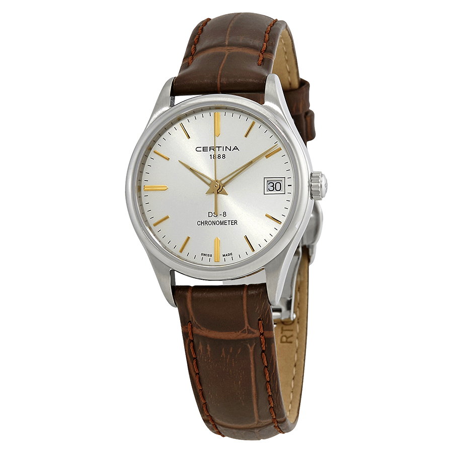 Certina DS 8 Silver Dial Brown Leather Ladies Watch C033.251.16.031.01