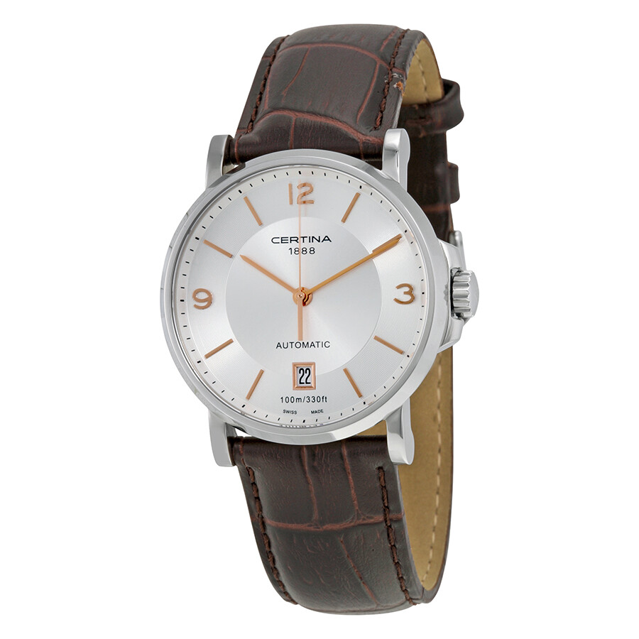 Certina DS Caimano Automatic Silver Dial Brown Leather Men's Watch C017 ...