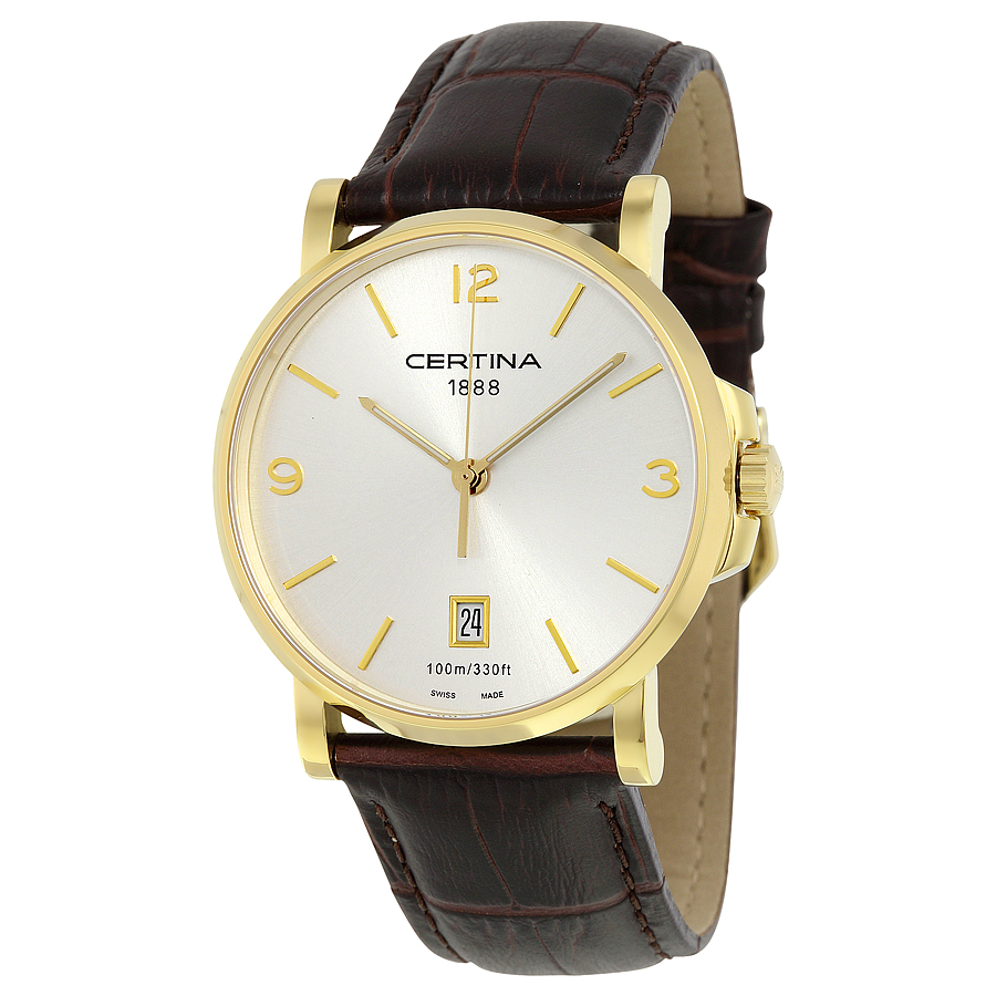 Certina DS Caimano Quartz Silver Dial Brown Leather Men's Watch C0174103603700