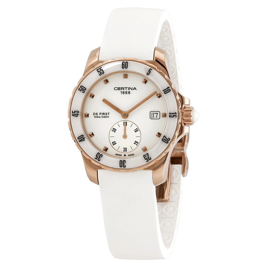 Certina DS First White Dial Ladies Rubber Watch C014.235.37.011.00