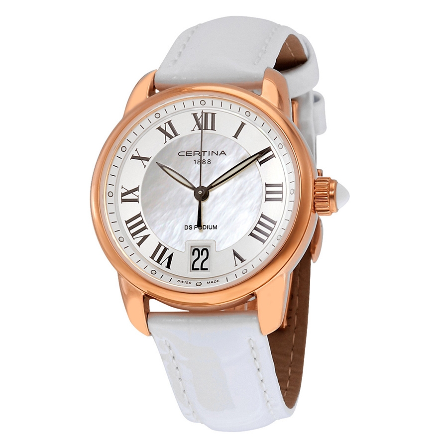 Certina DS Podium Mother of Pearl Dial White Leather Ladies Watch C025.210.36.118.00