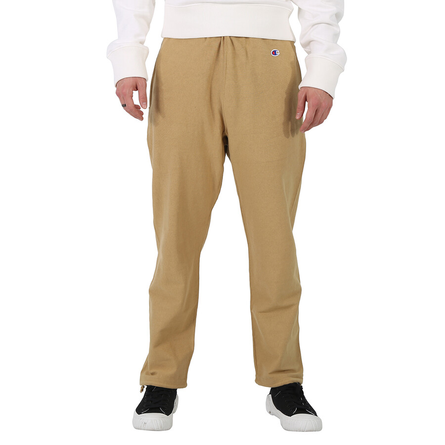Men's Beige Cotton Logo Long Sweatpants