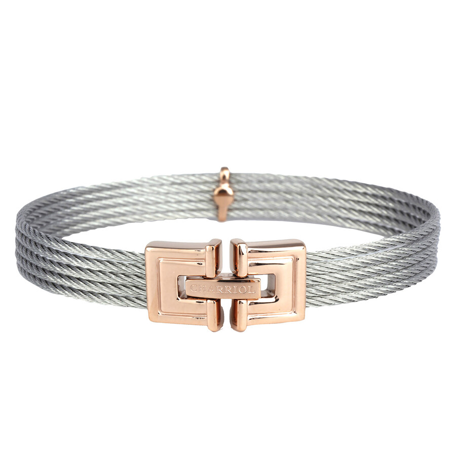 Charriol Biarritz Stainless Steel Cable And Rose Gold PVD Bangle