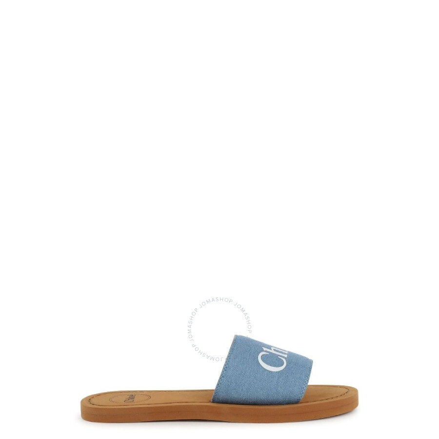 Chloé Chloe Boys Logo-print Round-toe Slides In Blue