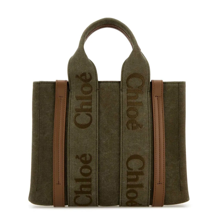 Chloé Chloe Women Khaki Canvas Small Woody Shopping Bag In Beige