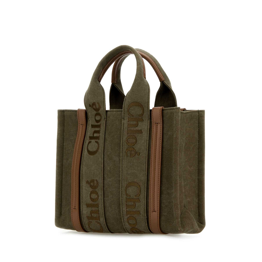 Chloé Chloe Women Khaki Canvas Small Woody Shopping Bag In Beige
