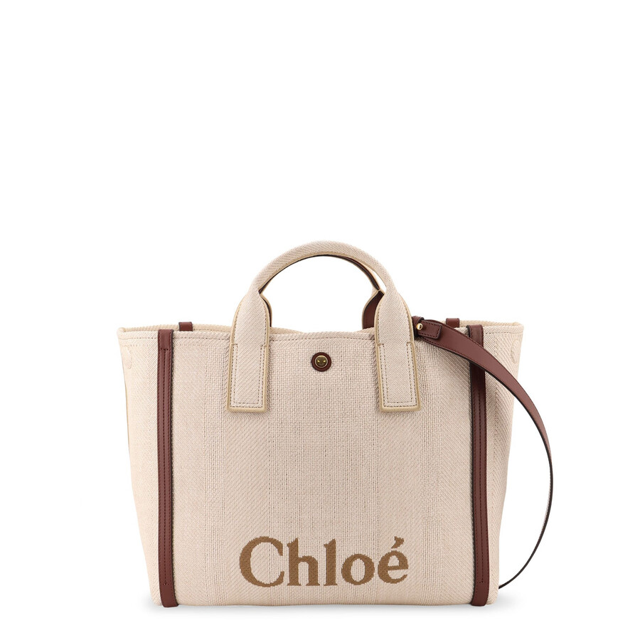 Chloé Chlo Chlo Carry Canvas Shoulder Bag With Logo Embroidery In Neutral