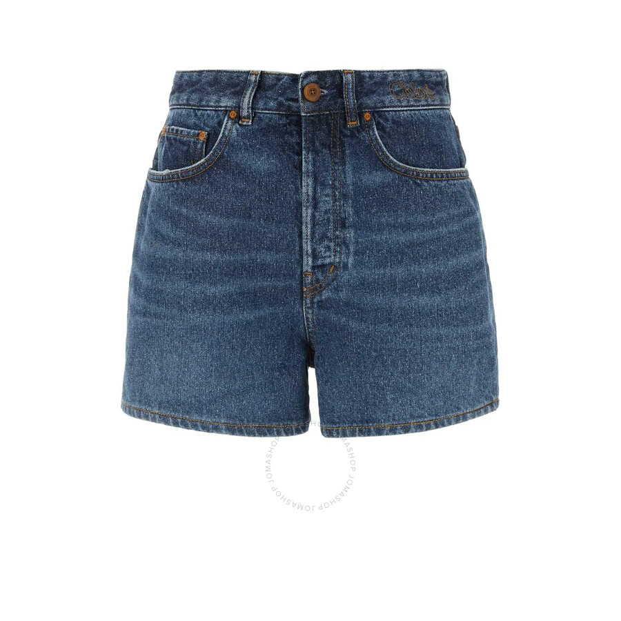 Chloé Mid Wash Kadovar Denim Shorts In Blue
