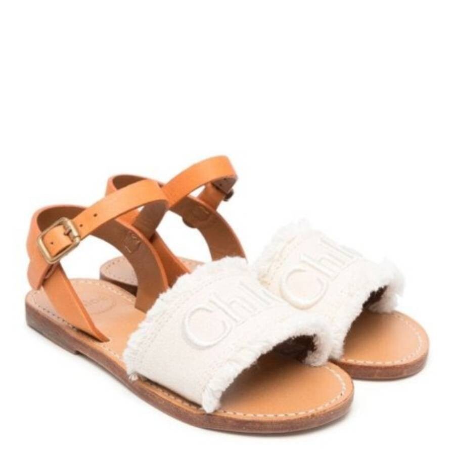 Chloé Chloe Embroidered-logo Fringed Sandals In White