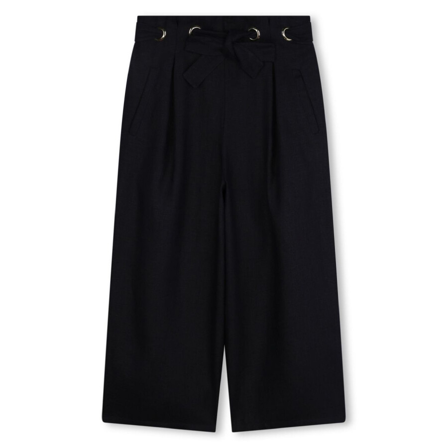 Girls Embroidered Logo Linen Trousers