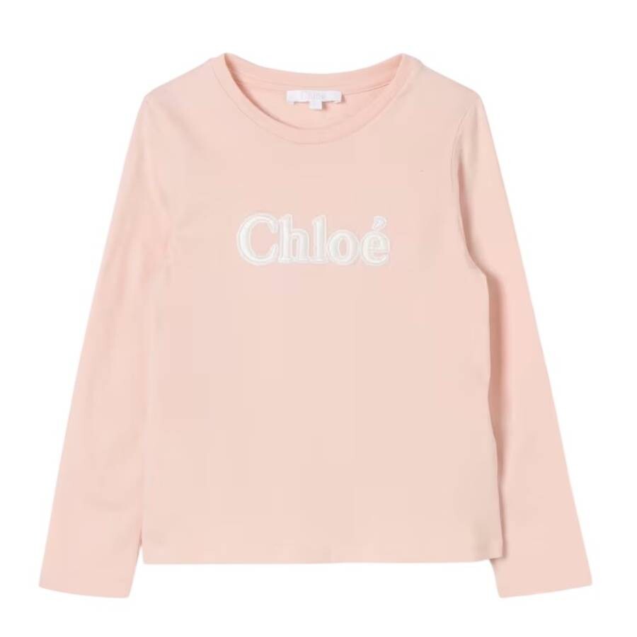 Chloé Chloe Girls Embroidered Logo Long-sleeve Top In Pink
