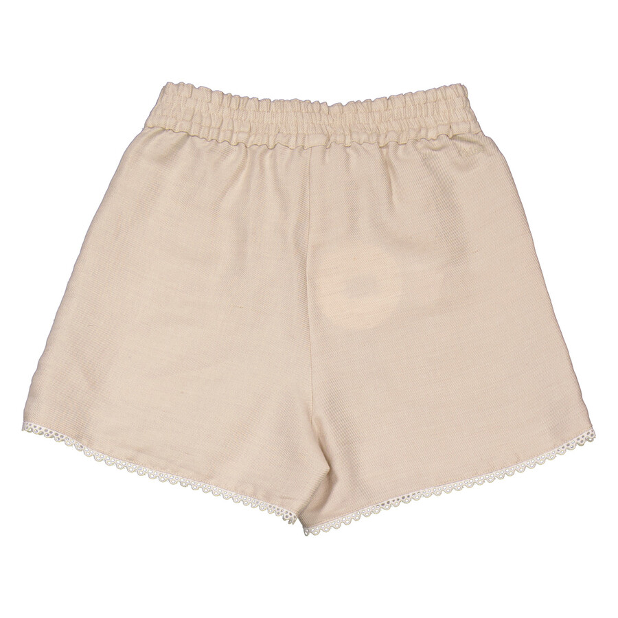 Chloé Chloe Girls Ivory Scalloped Trim Detail Belted Shorts In White
