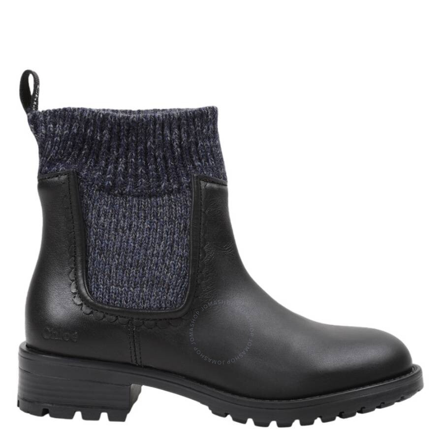 Chloé Chloe Girls Sock-style Leather Ankle Boots In Black