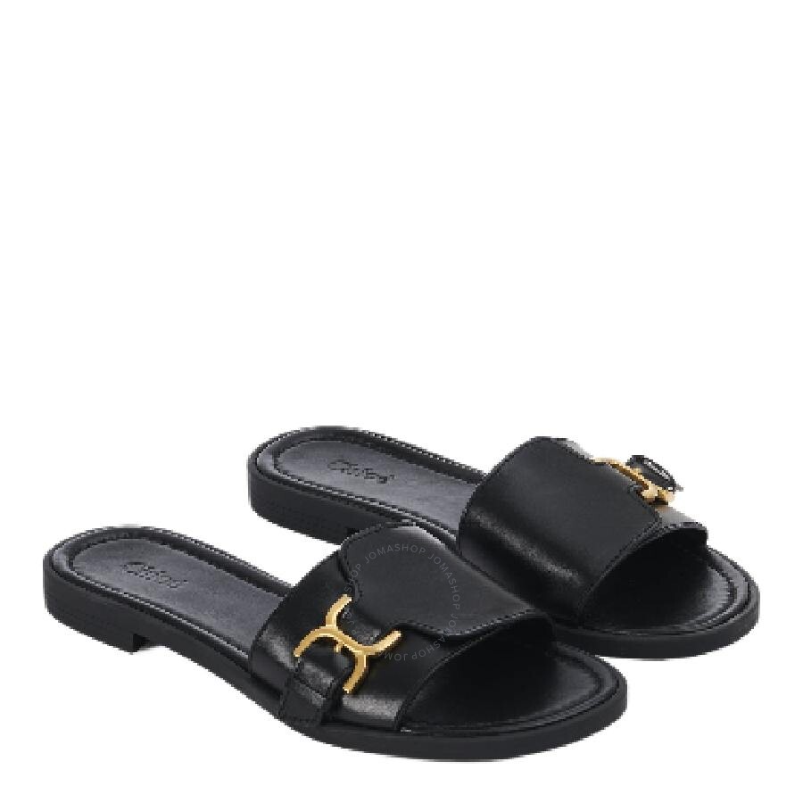 Chloé Marcie Leather-trimmed Espadrille Slides In Black