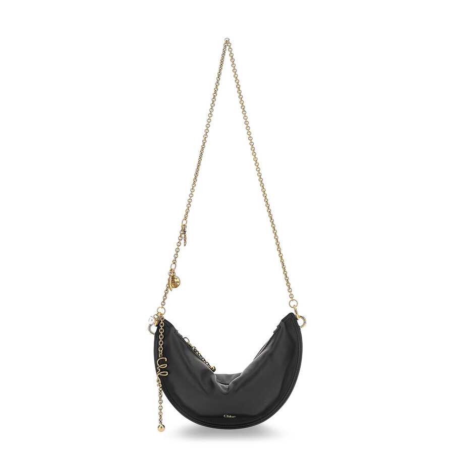 Chloé Women Black Shoulder Bag With Chain Shoulder Strap And Half Moon Design In Leather Woman In Black