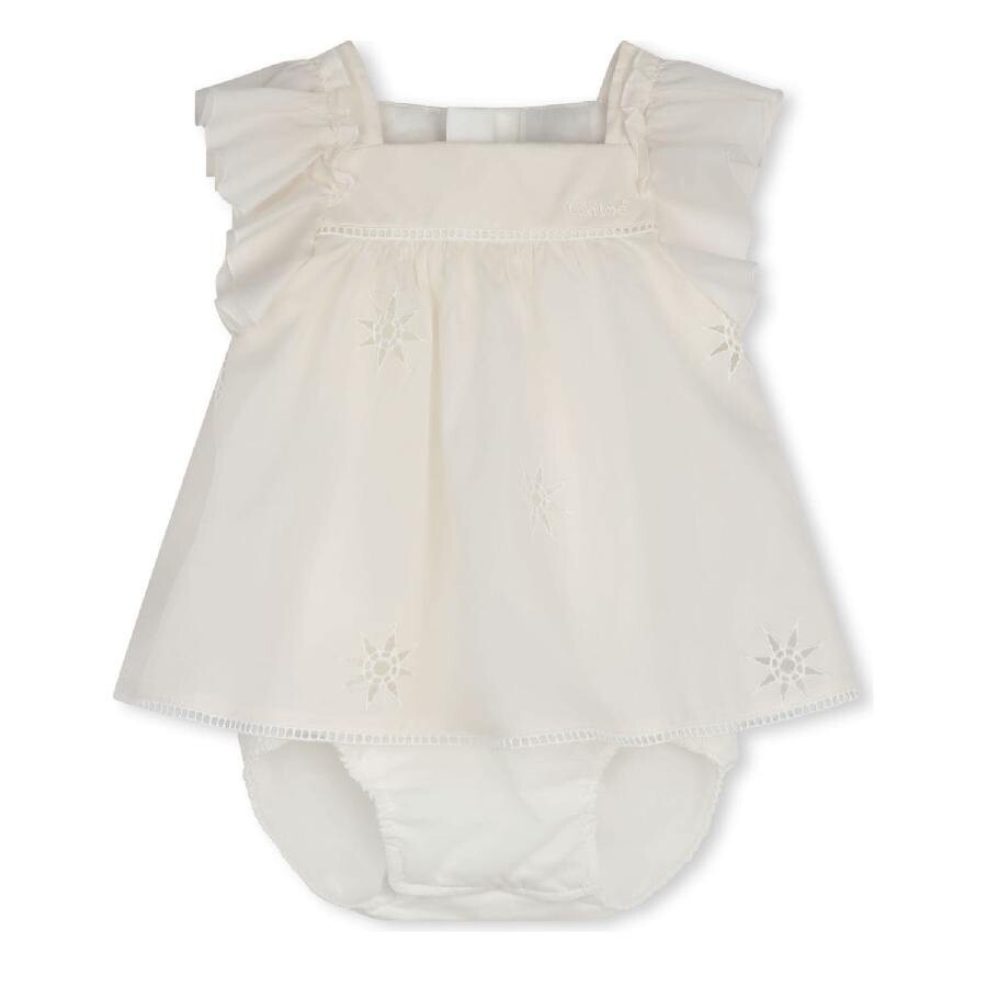 Kids Cotton Embroidered Stars And Ladder Stitch Work Dress